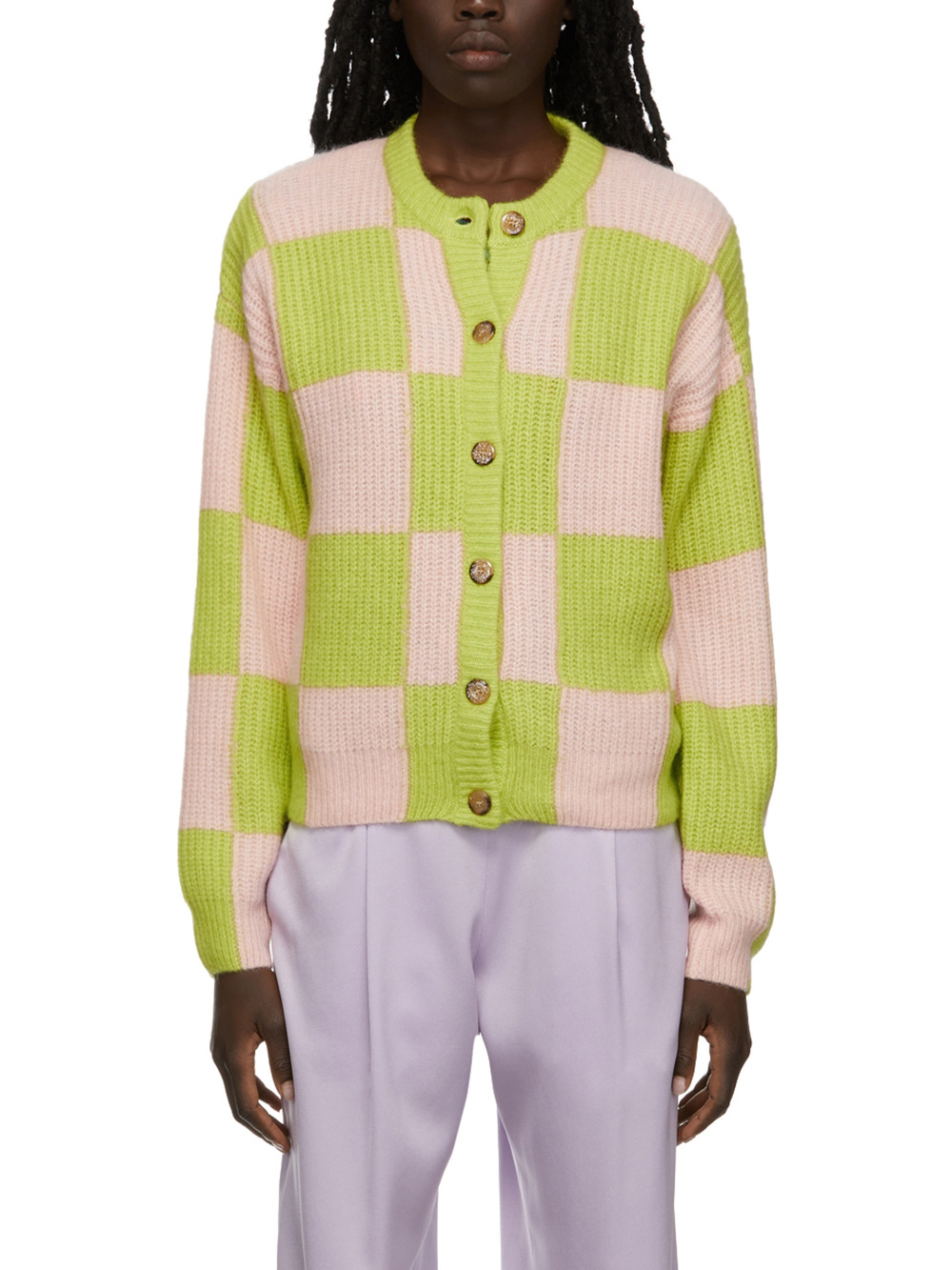 Stine Goya Checkered Pink And Green Harry Cardigan Size XS